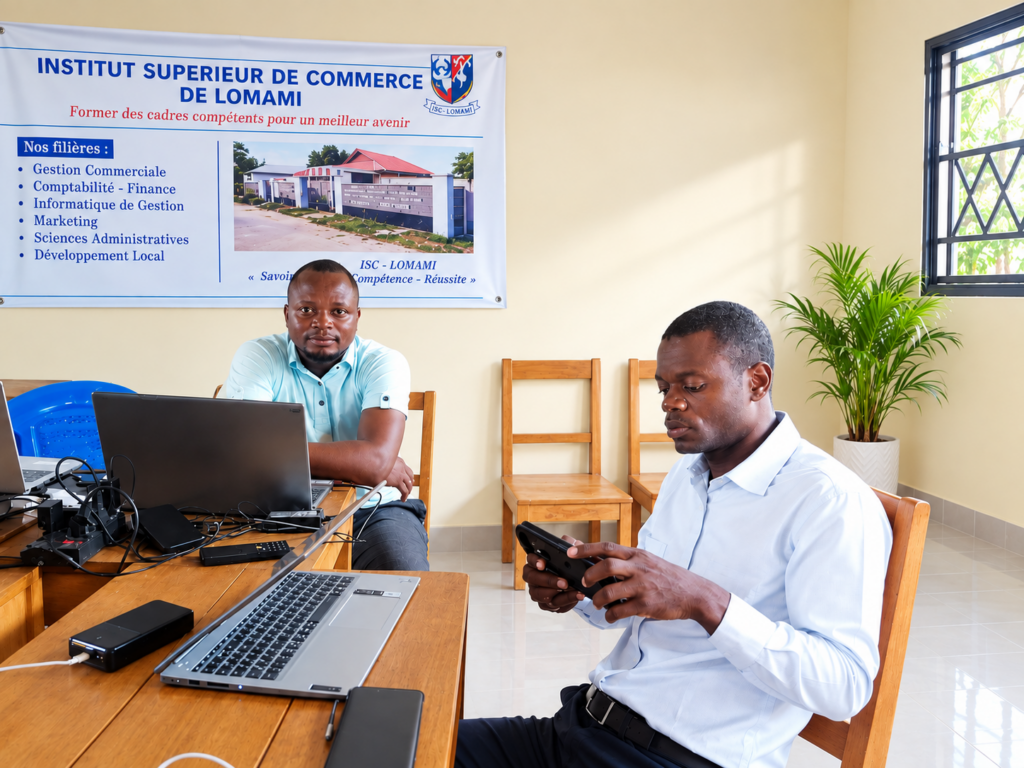 salle de formation avec bannière institutionnelle